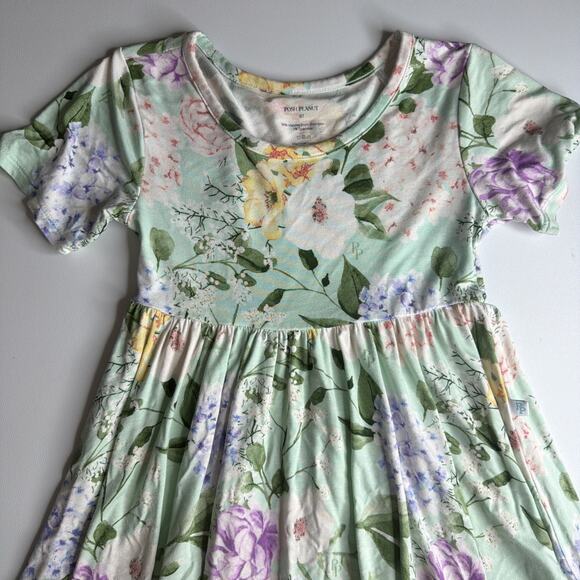 Posh Peanut Girls Short Sleeve Twirl Dress 6T Pale Green Floral READ FLAW - Picture 3 of 10